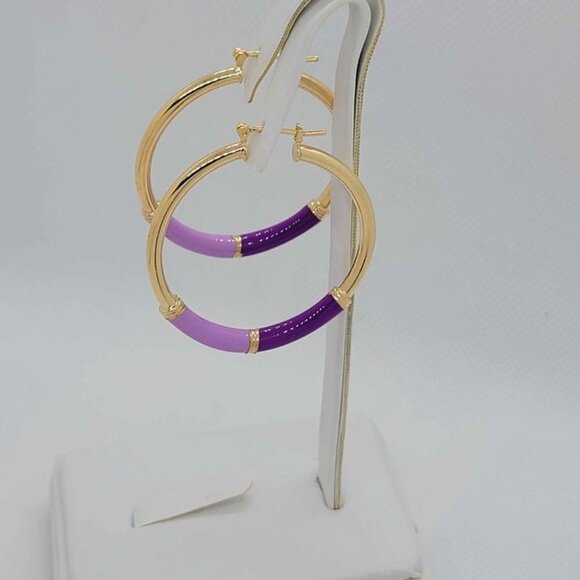 Brand New Brazilian 18k Gold Filled Purple Hoops Earrings - Picture 3 of 6
